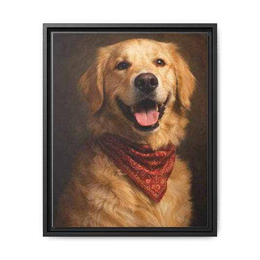 Framed Golden Retriever Portrait Canvas — Classic Pet Wall Art