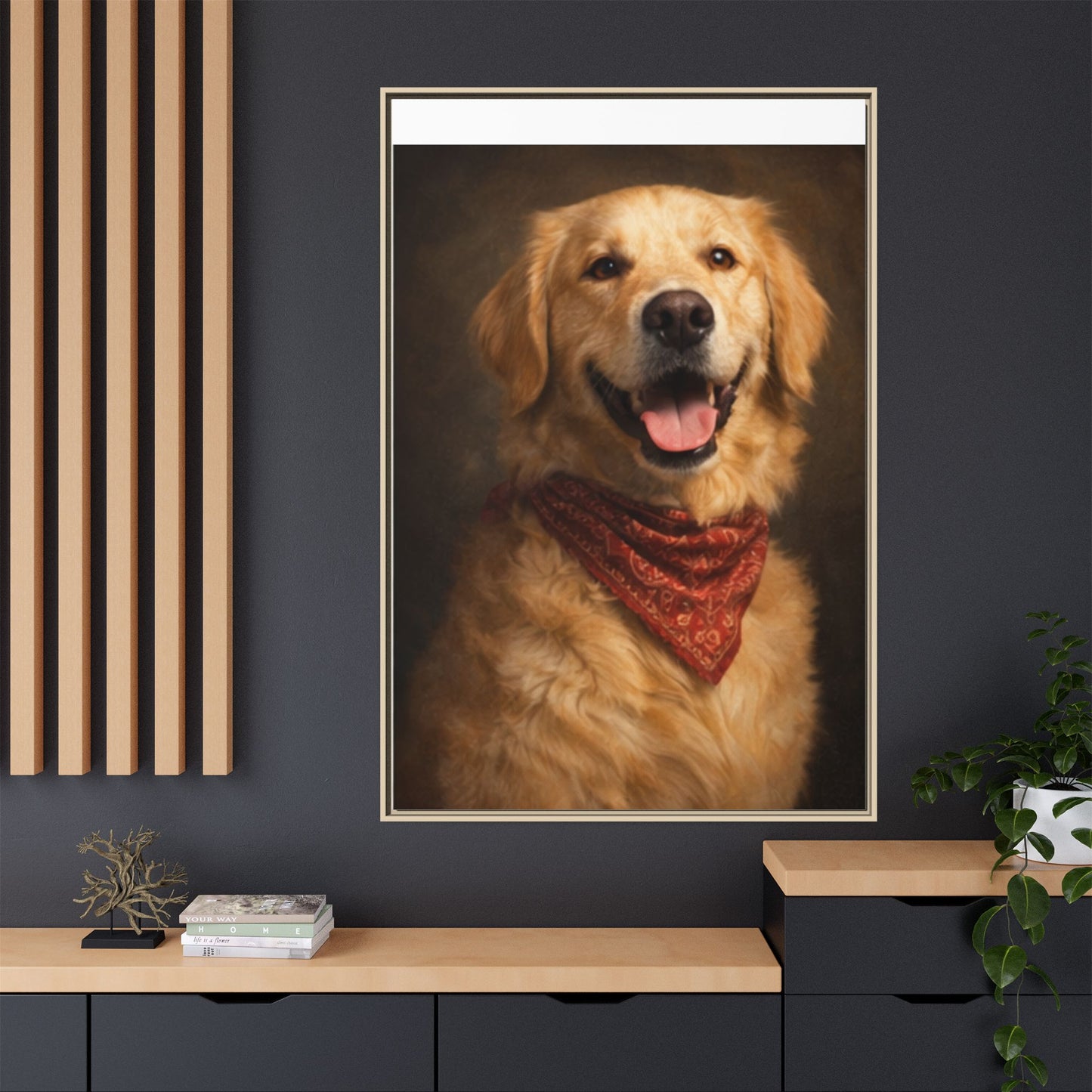 Framed Golden Retriever Portrait Canvas — Classic Pet Wall Art