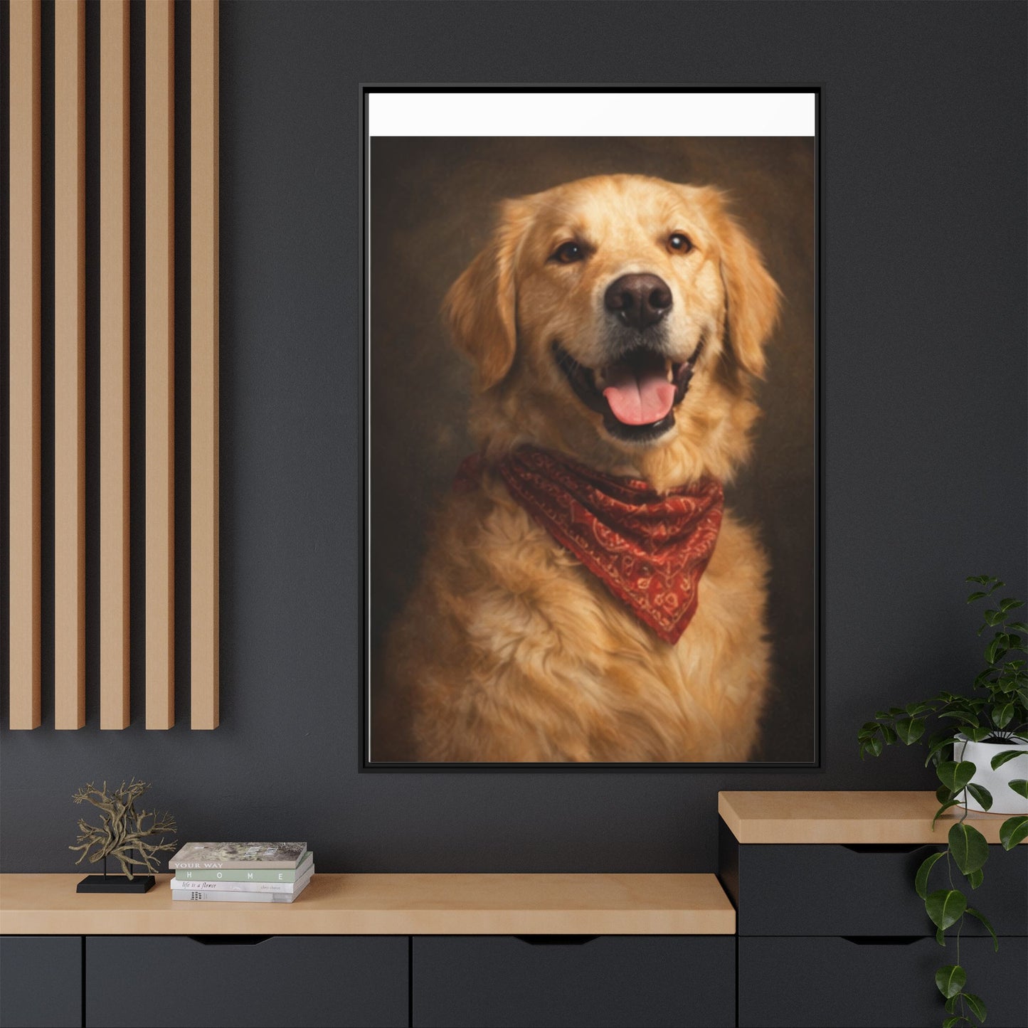 Framed Golden Retriever Portrait Canvas — Classic Pet Wall Art