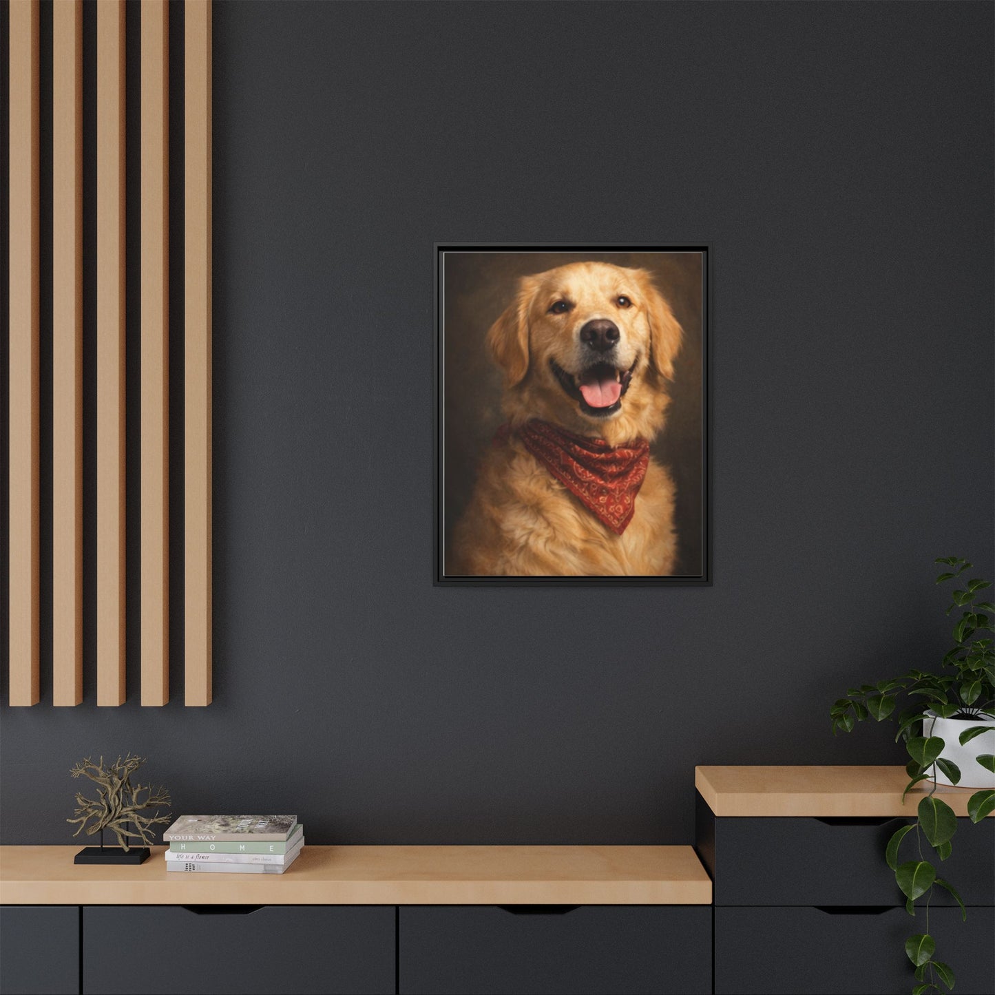 Framed Golden Retriever Portrait Canvas — Classic Pet Wall Art