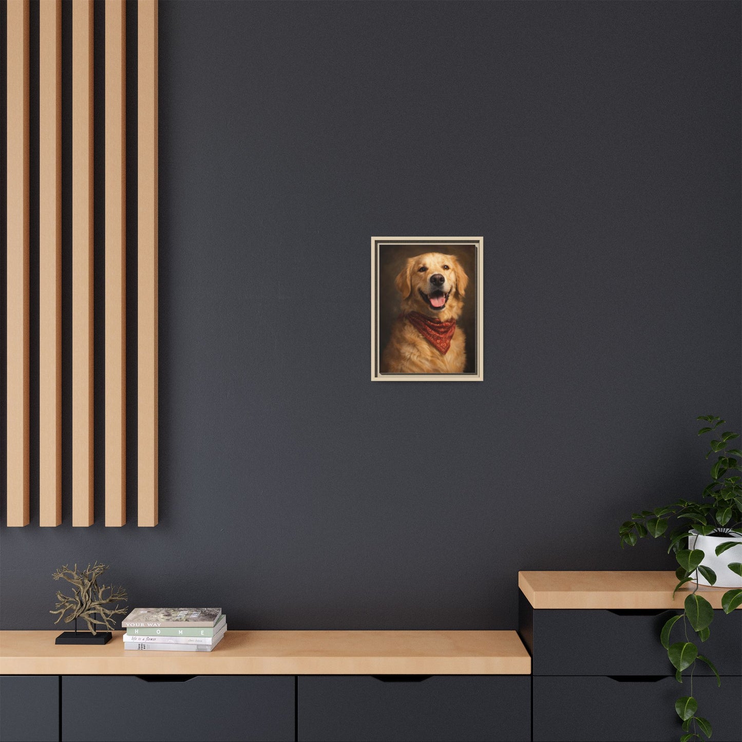 Framed Golden Retriever Portrait Canvas — Classic Pet Wall Art