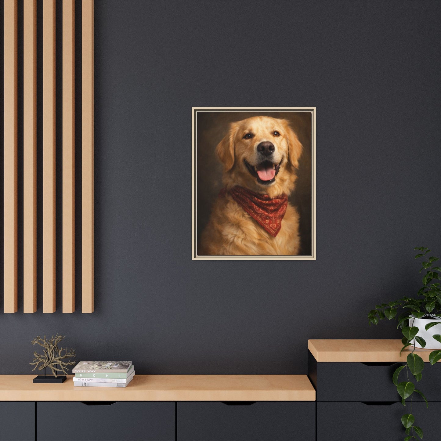 Framed Golden Retriever Portrait Canvas — Classic Pet Wall Art