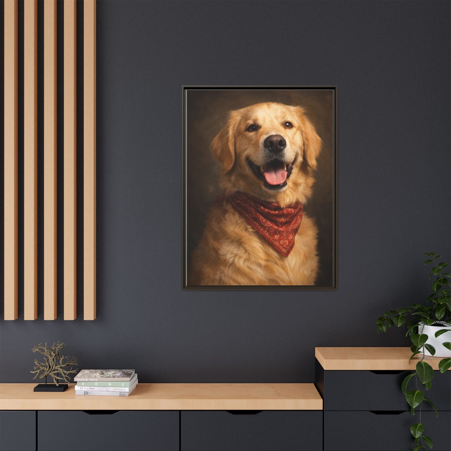 Framed Golden Retriever Portrait Canvas — Classic Pet Wall Art