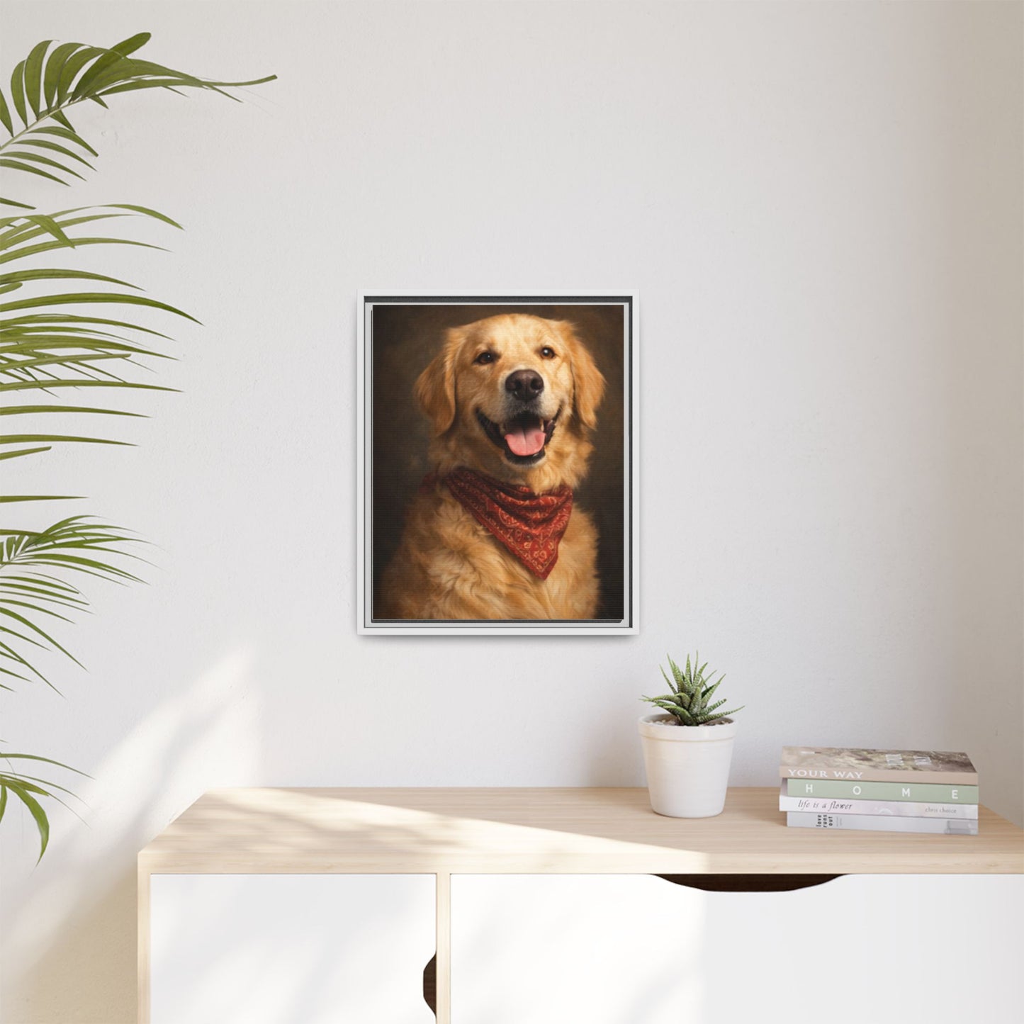 Framed Golden Retriever Portrait Canvas — Classic Pet Wall Art