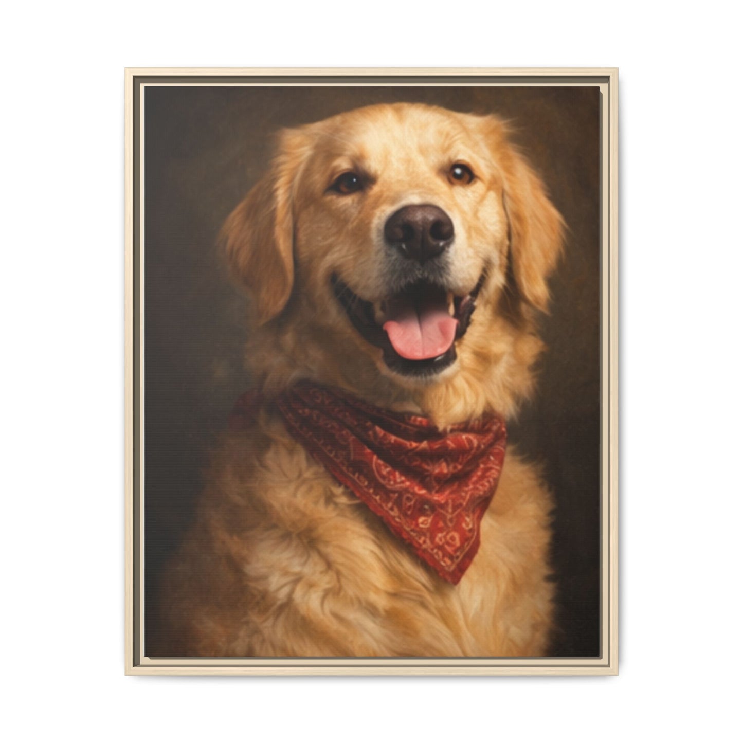 Framed Golden Retriever Portrait Canvas — Classic Pet Wall Art