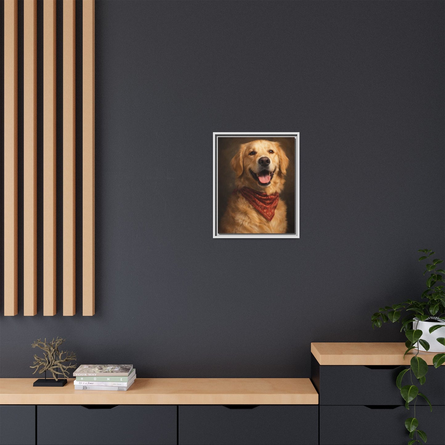 Framed Golden Retriever Portrait Canvas — Classic Pet Wall Art
