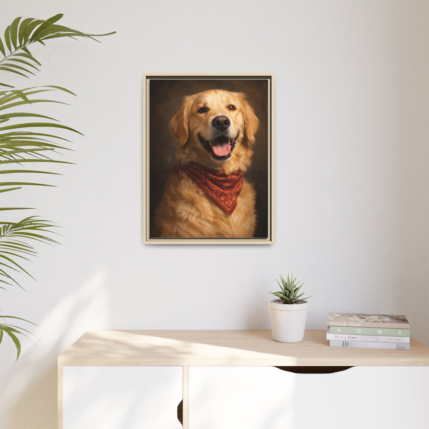 Framed Golden Retriever Portrait Canvas — Classic Pet Wall Art