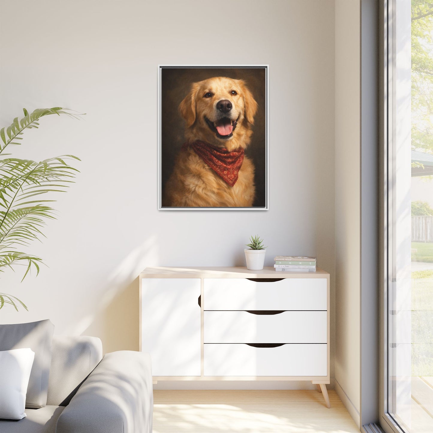 Framed Golden Retriever Portrait Canvas — Classic Pet Wall Art