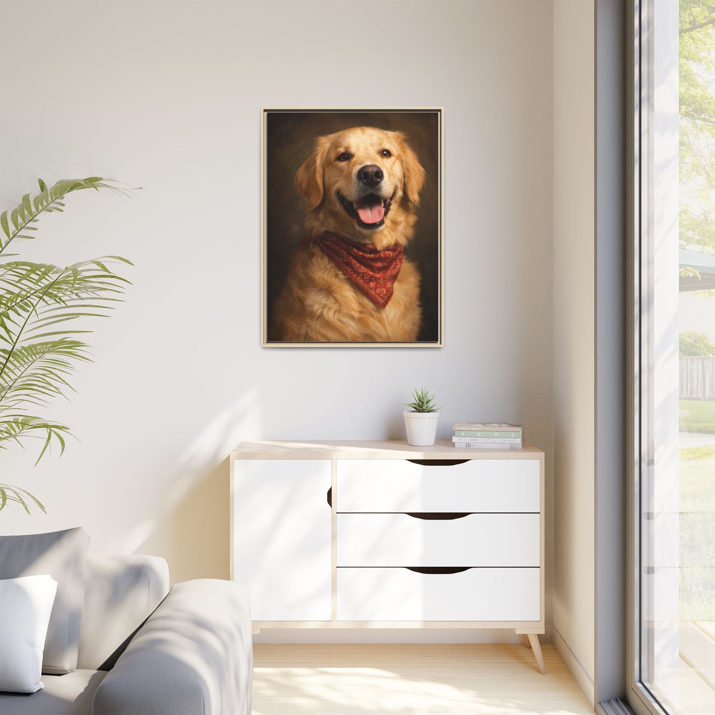 Framed Golden Retriever Portrait Canvas — Classic Pet Wall Art