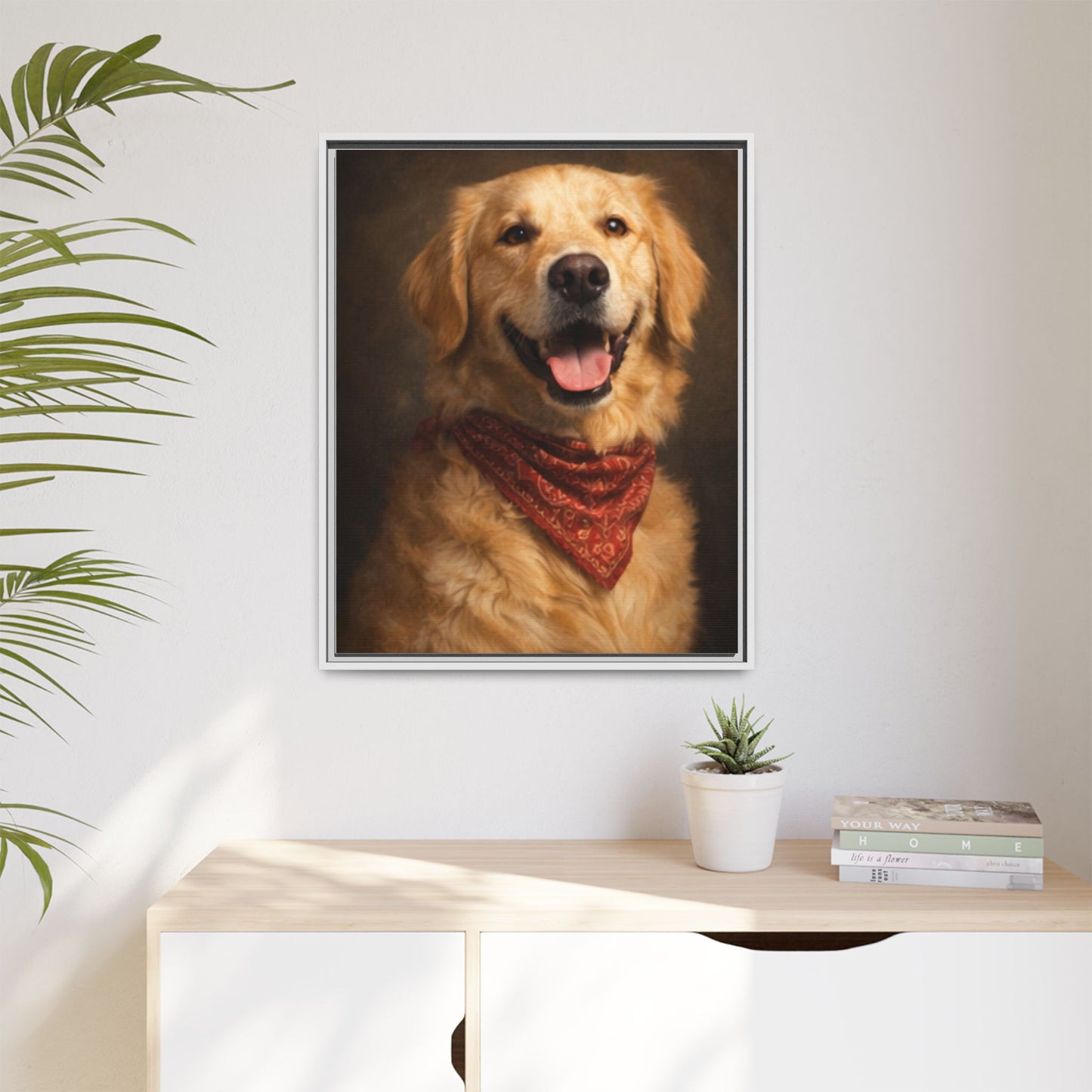 Framed Golden Retriever Portrait Canvas — Classic Pet Wall Art