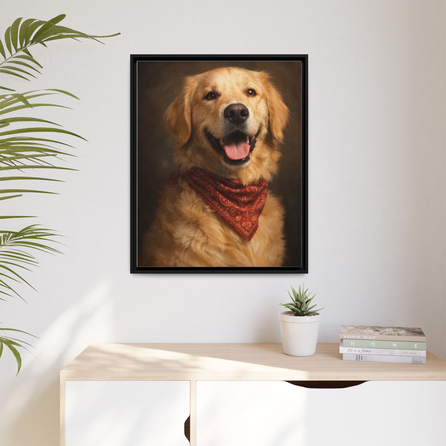 Framed Golden Retriever Portrait Canvas — Classic Pet Wall Art