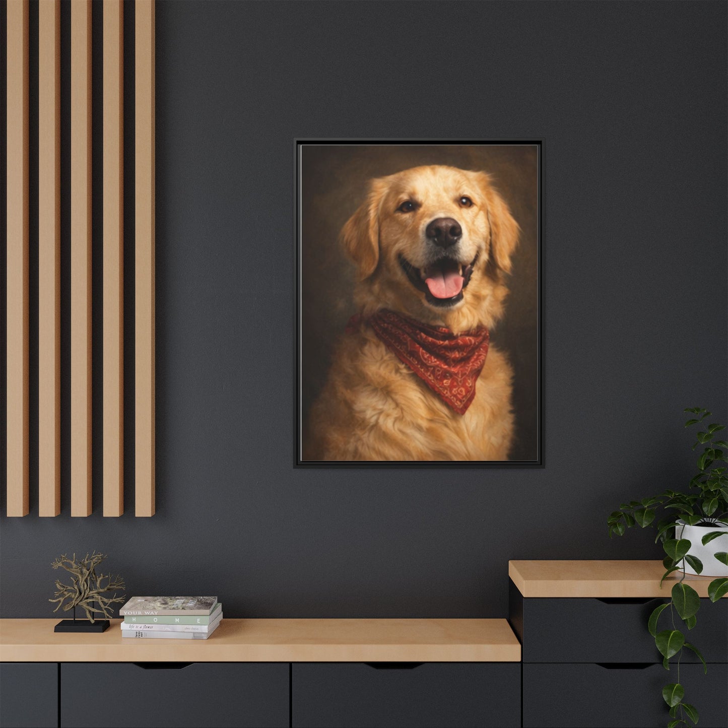 Framed Golden Retriever Portrait Canvas — Classic Pet Wall Art