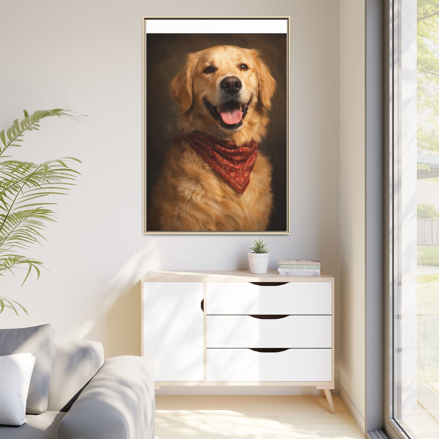 Framed Golden Retriever Portrait Canvas — Classic Pet Wall Art