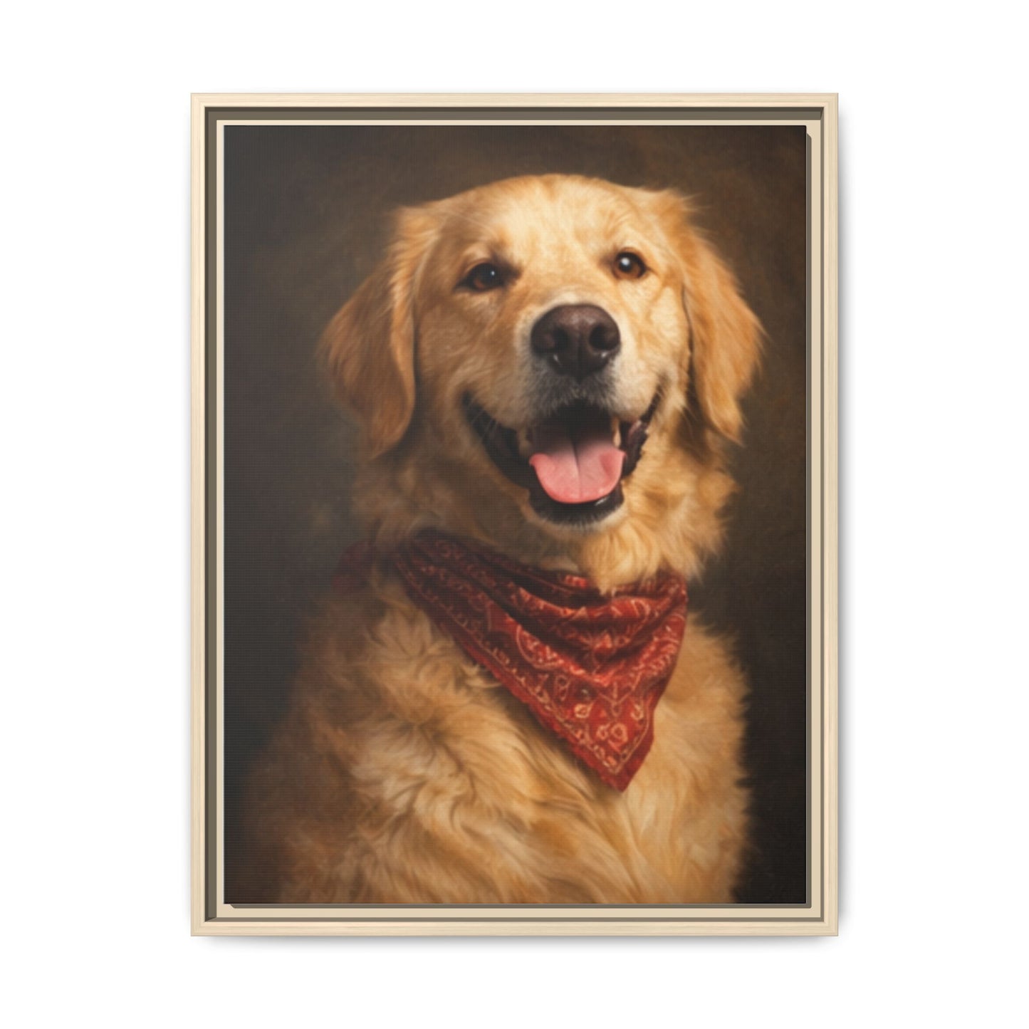 Framed Golden Retriever Portrait Canvas — Classic Pet Wall Art