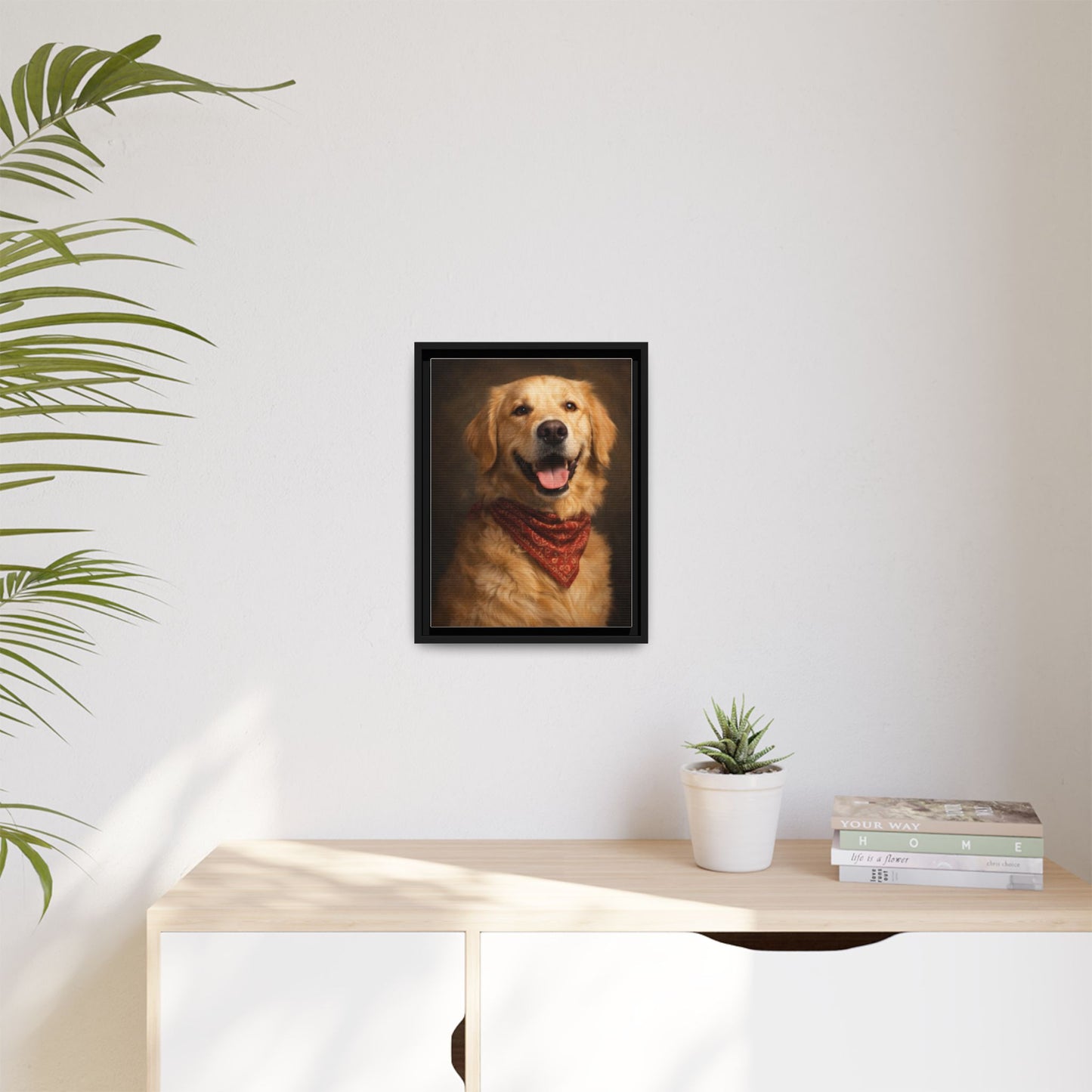 Framed Golden Retriever Portrait Canvas — Classic Pet Wall Art