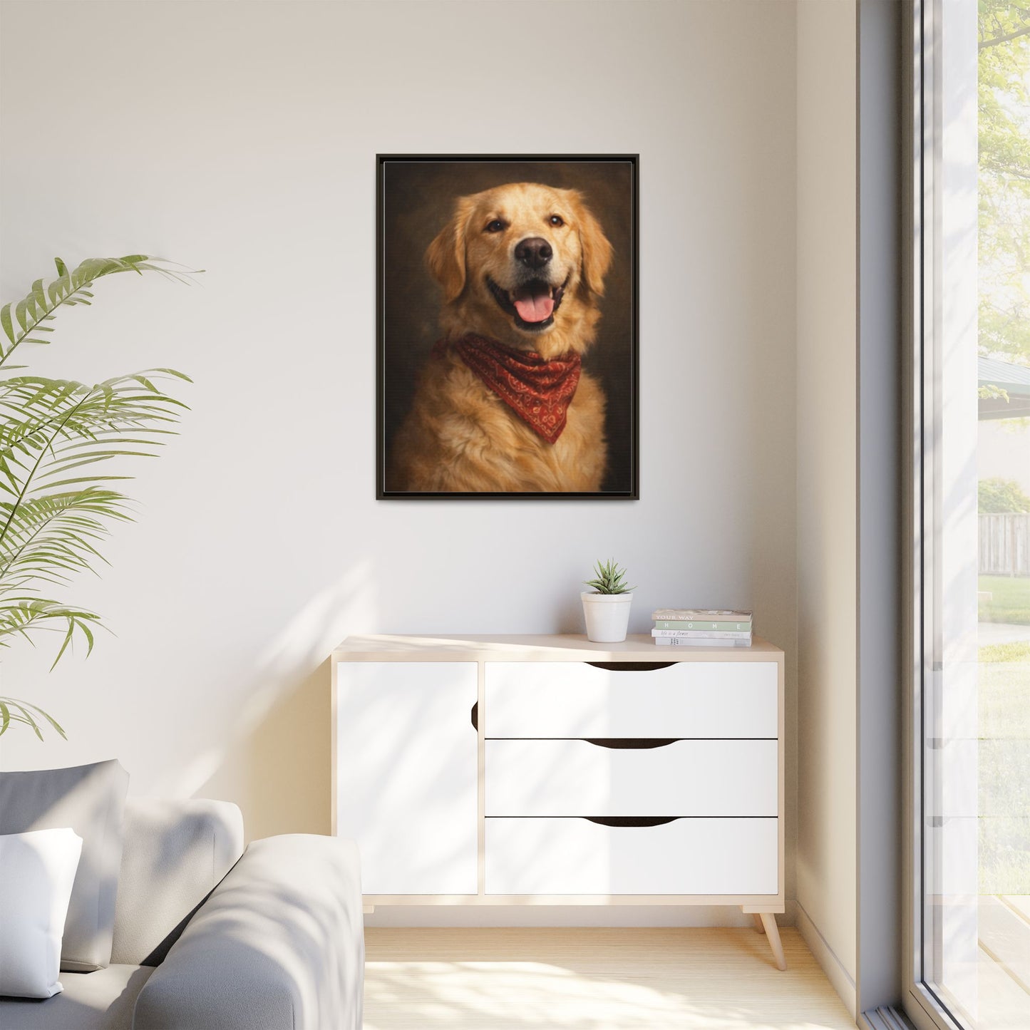 Framed Golden Retriever Portrait Canvas — Classic Pet Wall Art