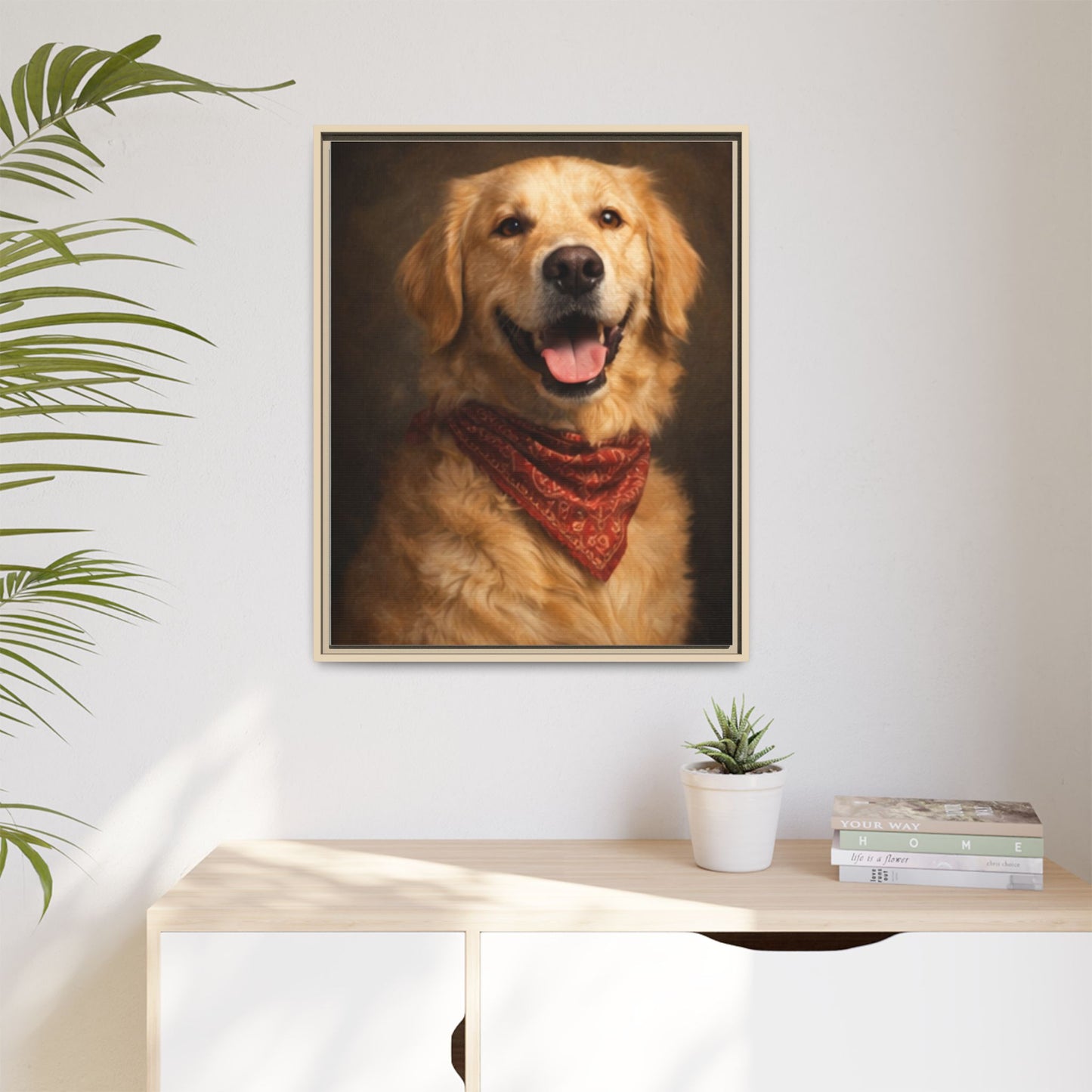 Framed Golden Retriever Portrait Canvas — Classic Pet Wall Art