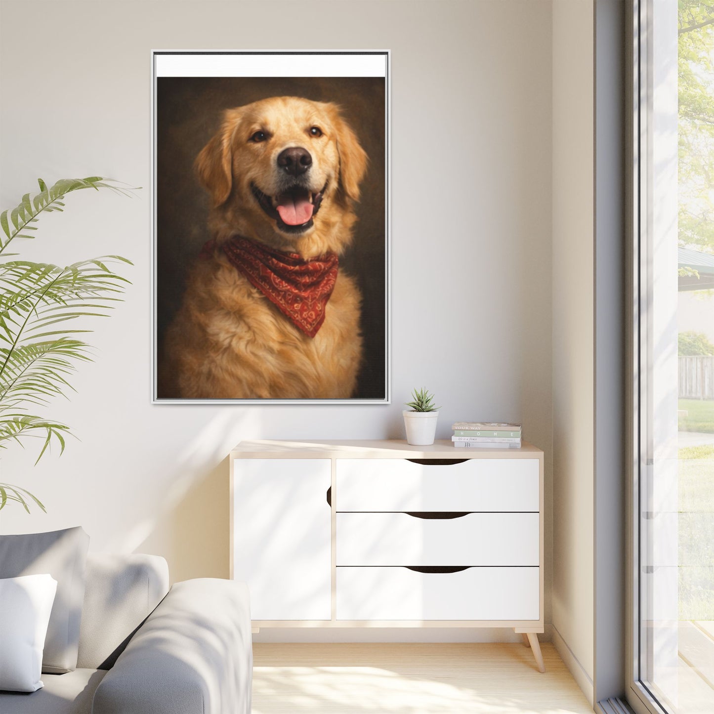 Framed Golden Retriever Portrait Canvas — Classic Pet Wall Art