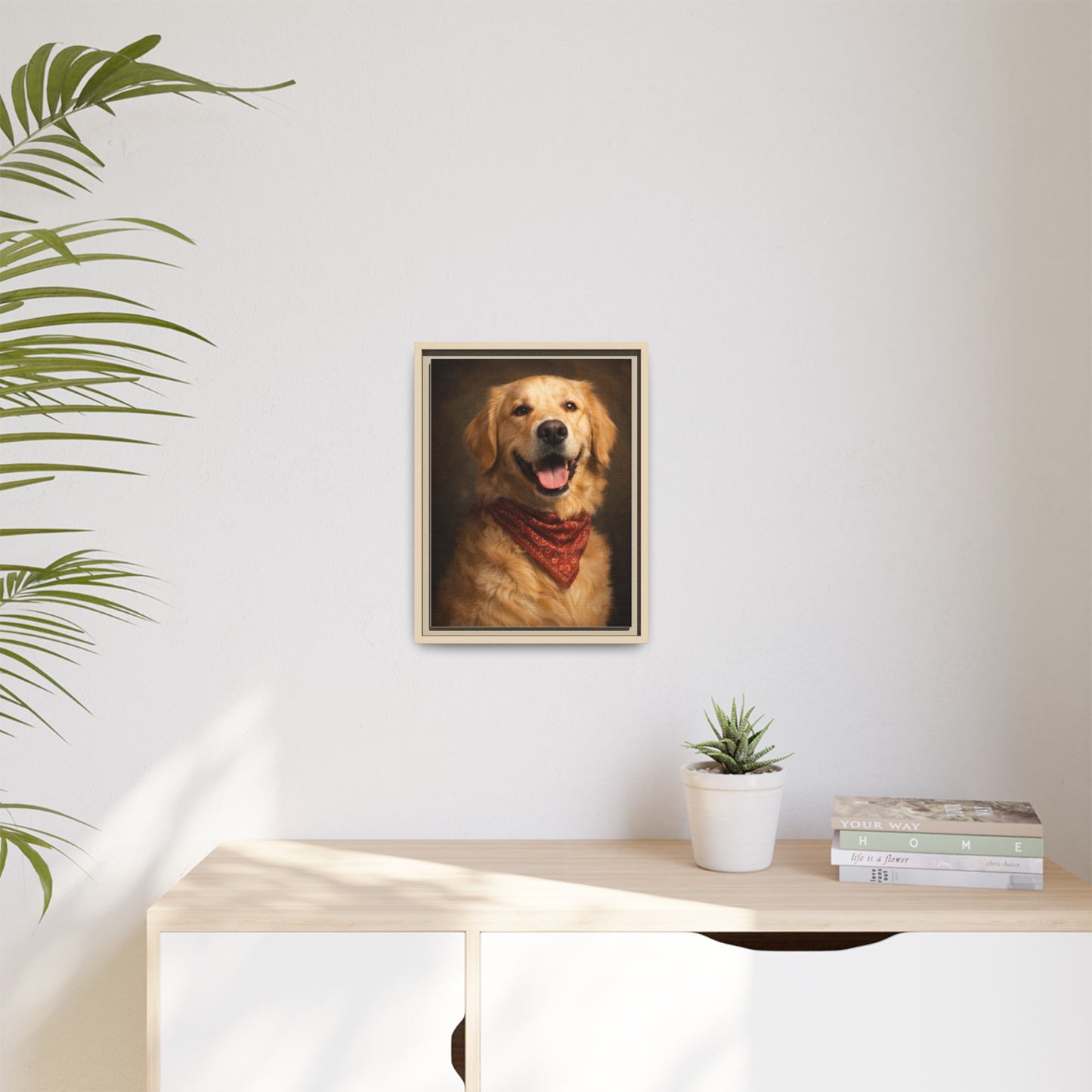 Framed Golden Retriever Portrait Canvas — Classic Pet Wall Art