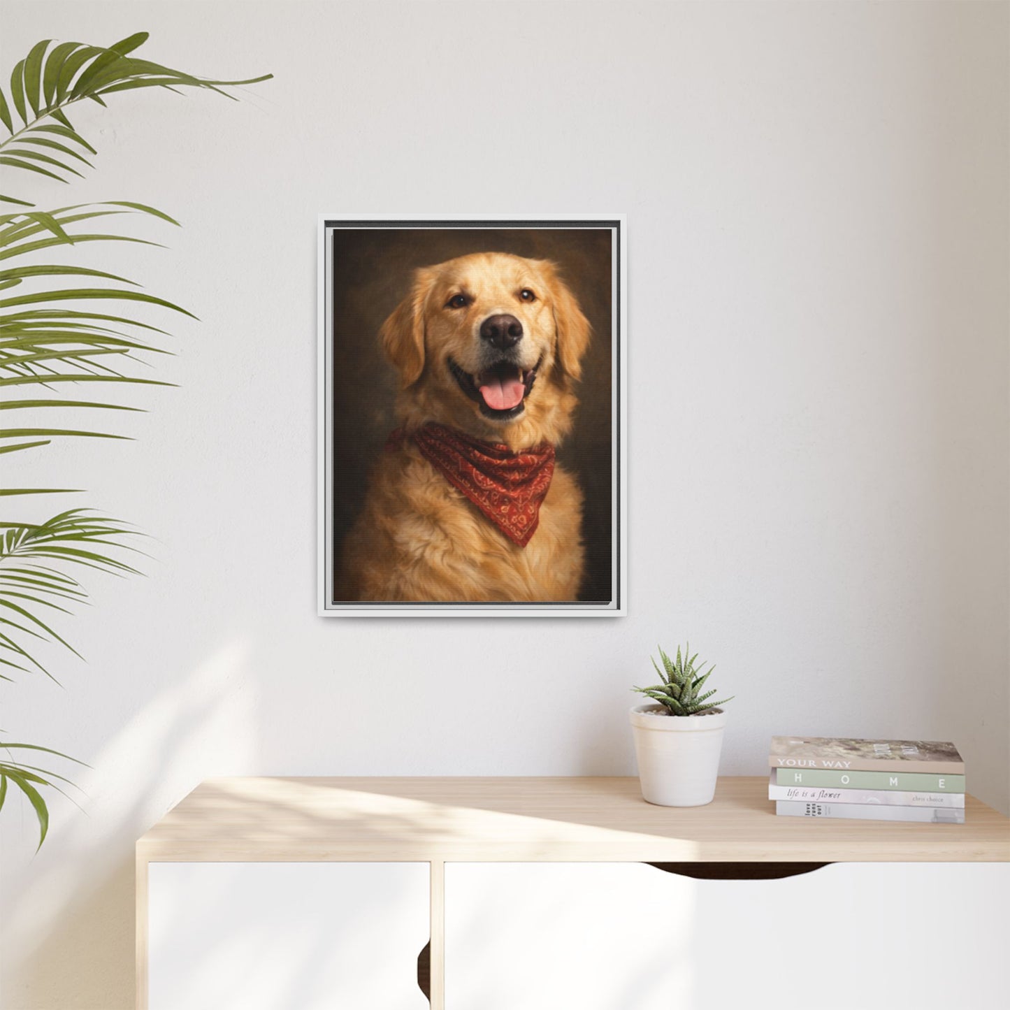 Framed Golden Retriever Portrait Canvas — Classic Pet Wall Art