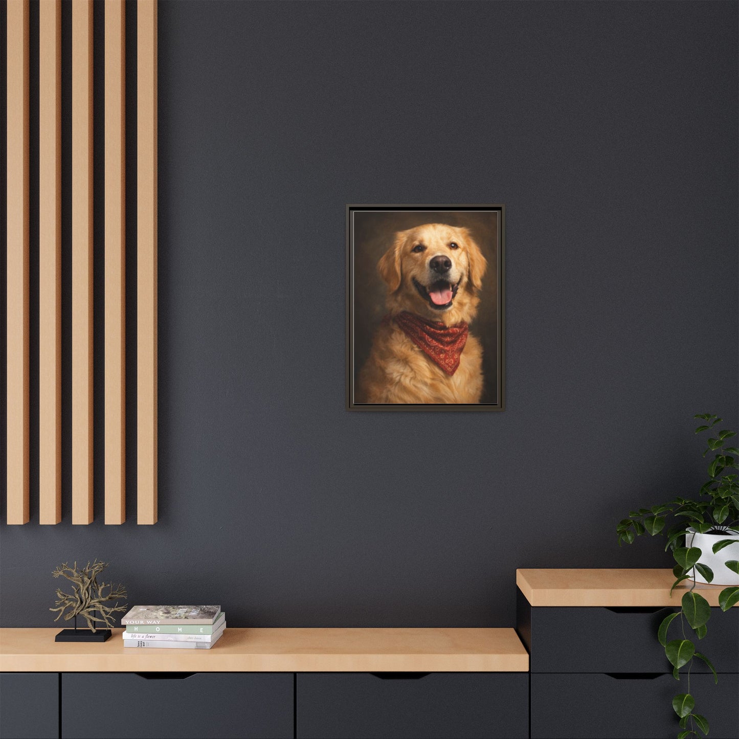 Framed Golden Retriever Portrait Canvas — Classic Pet Wall Art