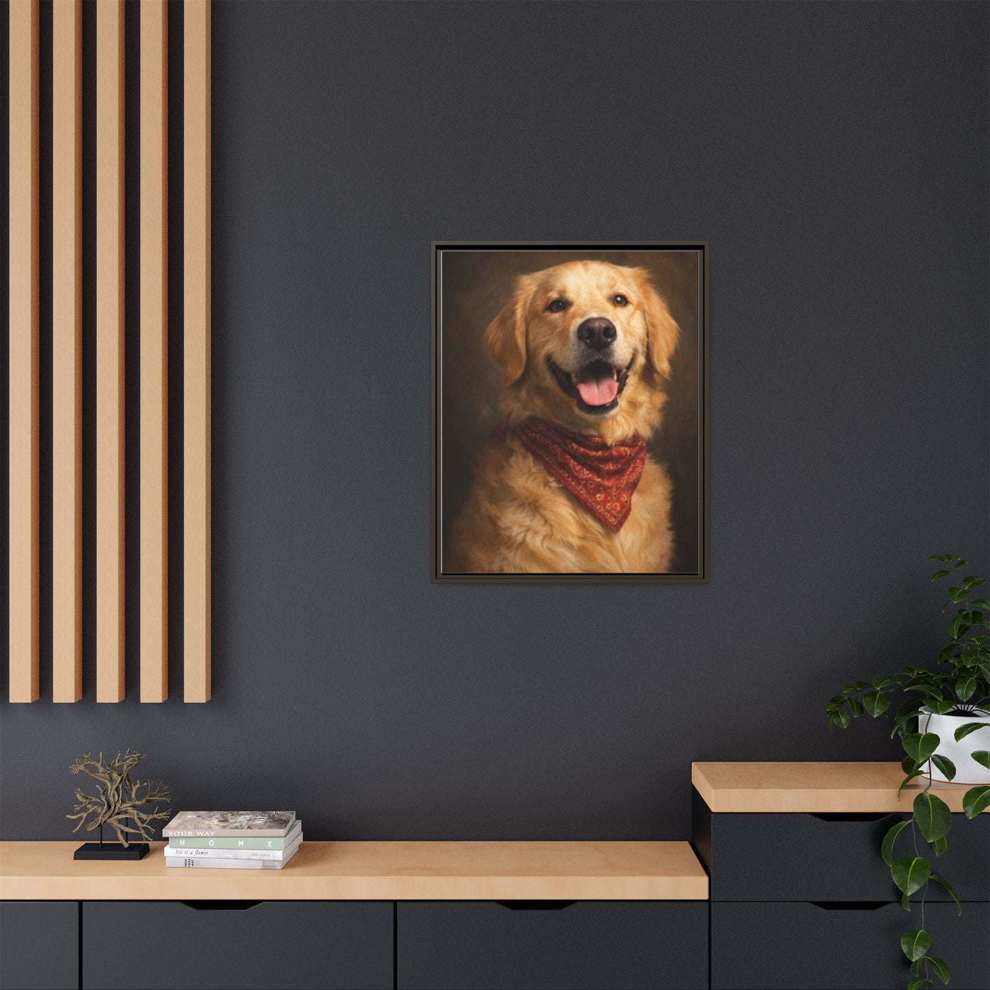Framed Golden Retriever Portrait Canvas — Classic Pet Wall Art