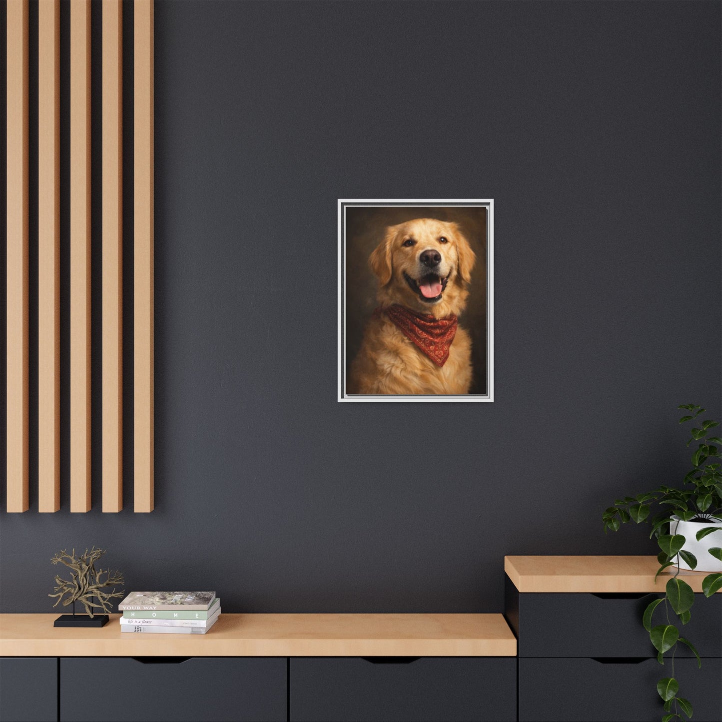 Framed Golden Retriever Portrait Canvas — Classic Pet Wall Art