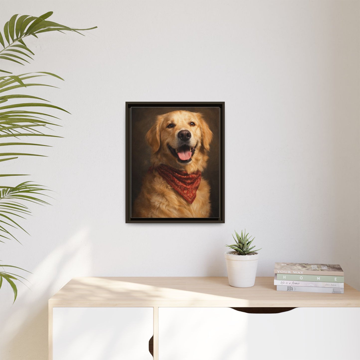 Framed Golden Retriever Portrait Canvas — Classic Pet Wall Art