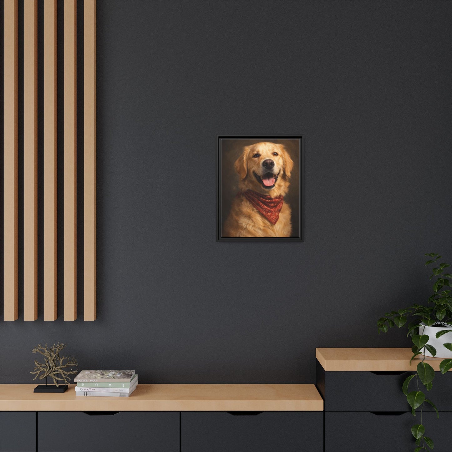 Framed Golden Retriever Portrait Canvas — Classic Pet Wall Art