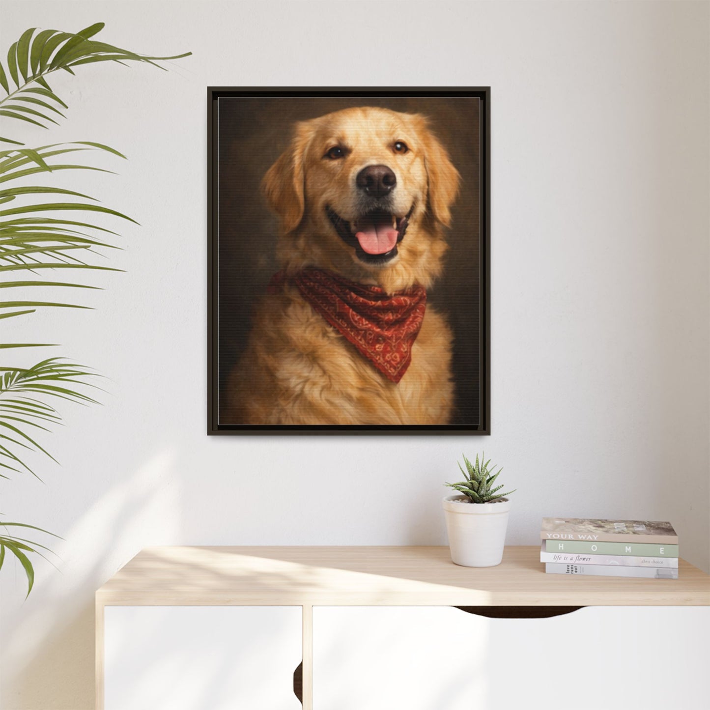 Framed Golden Retriever Portrait Canvas — Classic Pet Wall Art