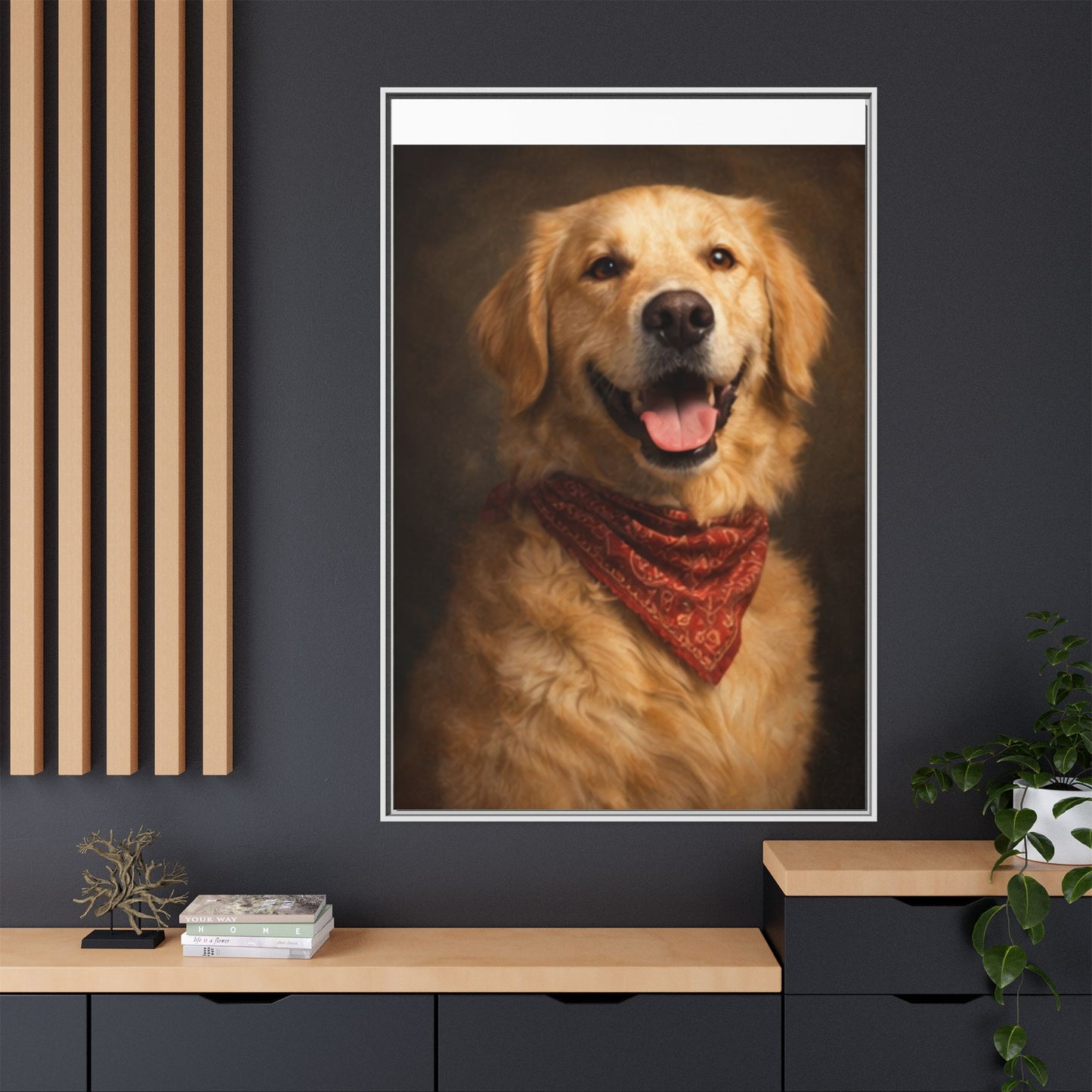 Framed Golden Retriever Portrait Canvas — Classic Pet Wall Art