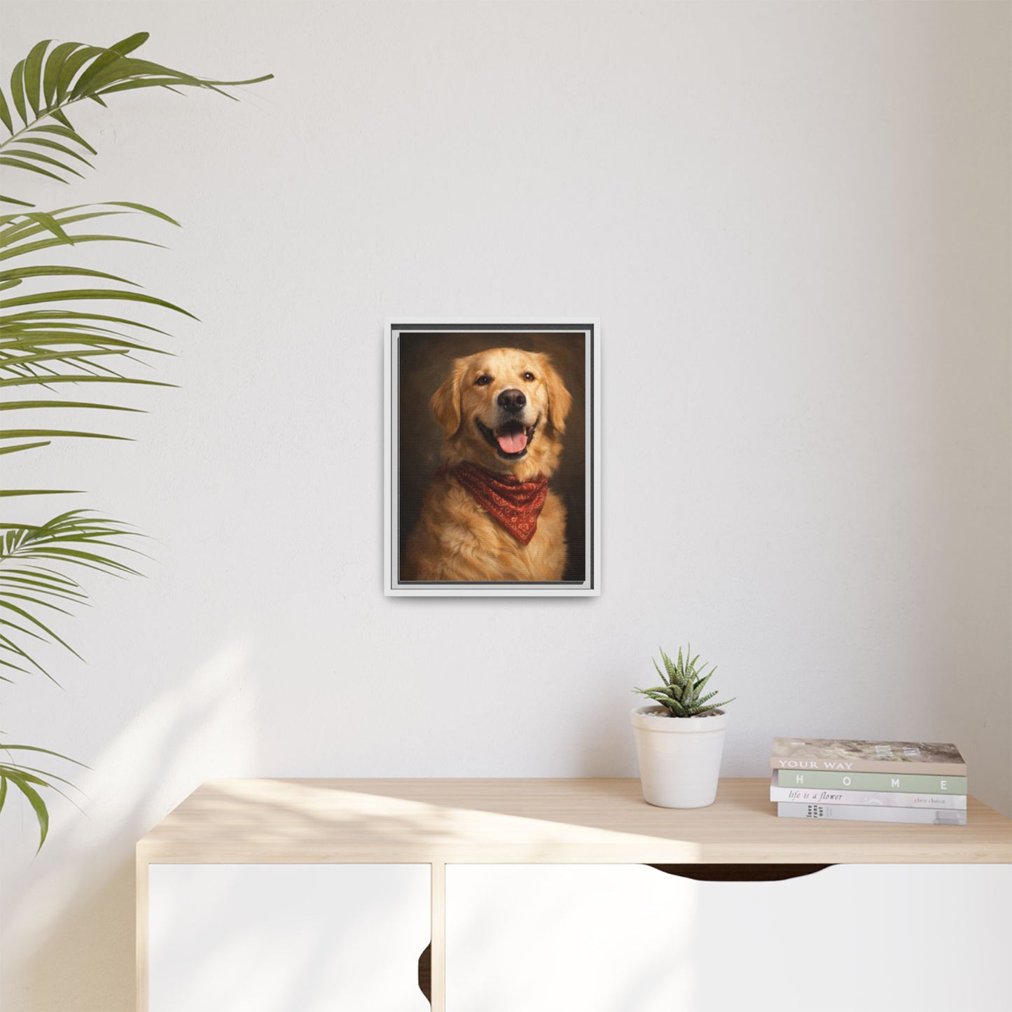 Framed Golden Retriever Portrait Canvas — Classic Pet Wall Art