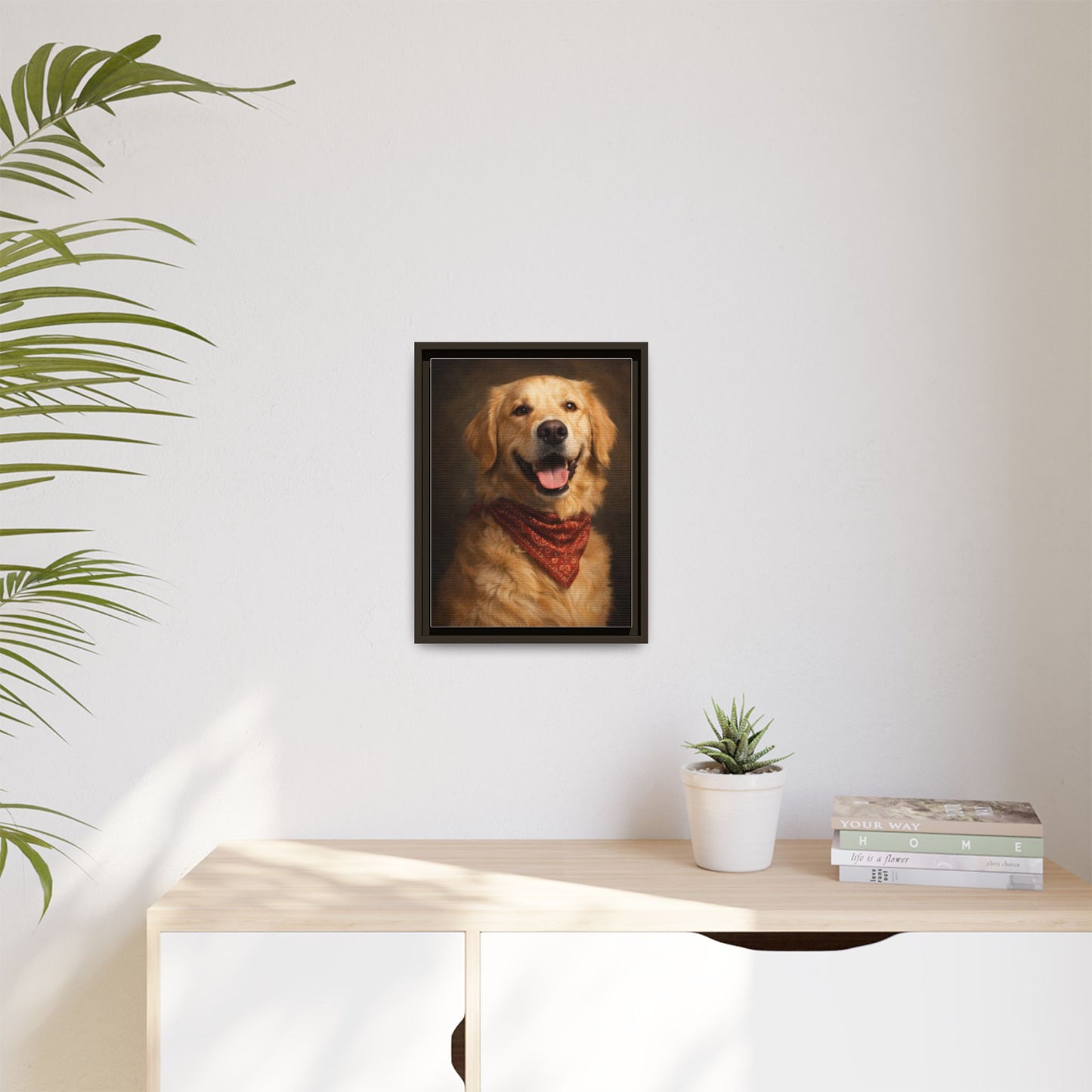 Framed Golden Retriever Portrait Canvas — Classic Pet Wall Art