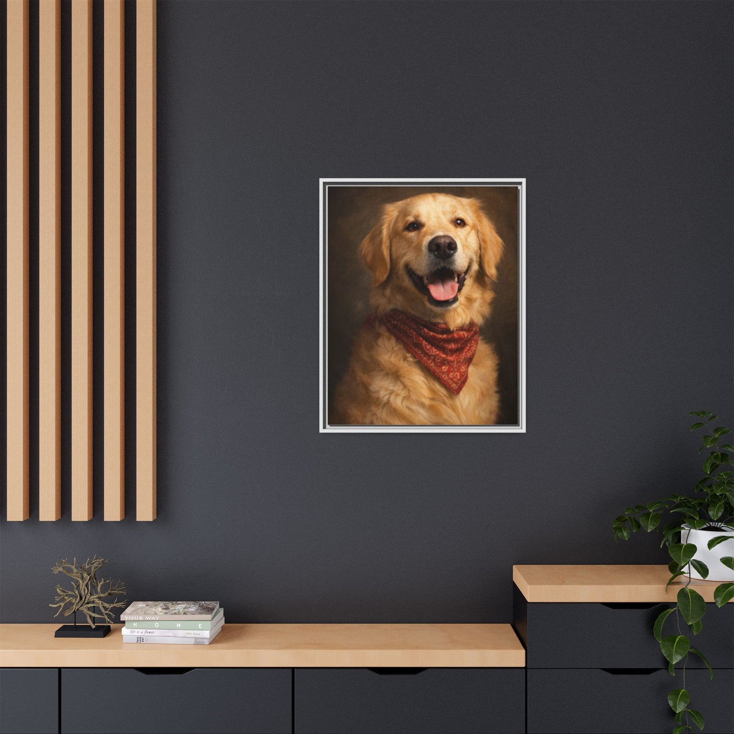 Framed Golden Retriever Portrait Canvas — Classic Pet Wall Art