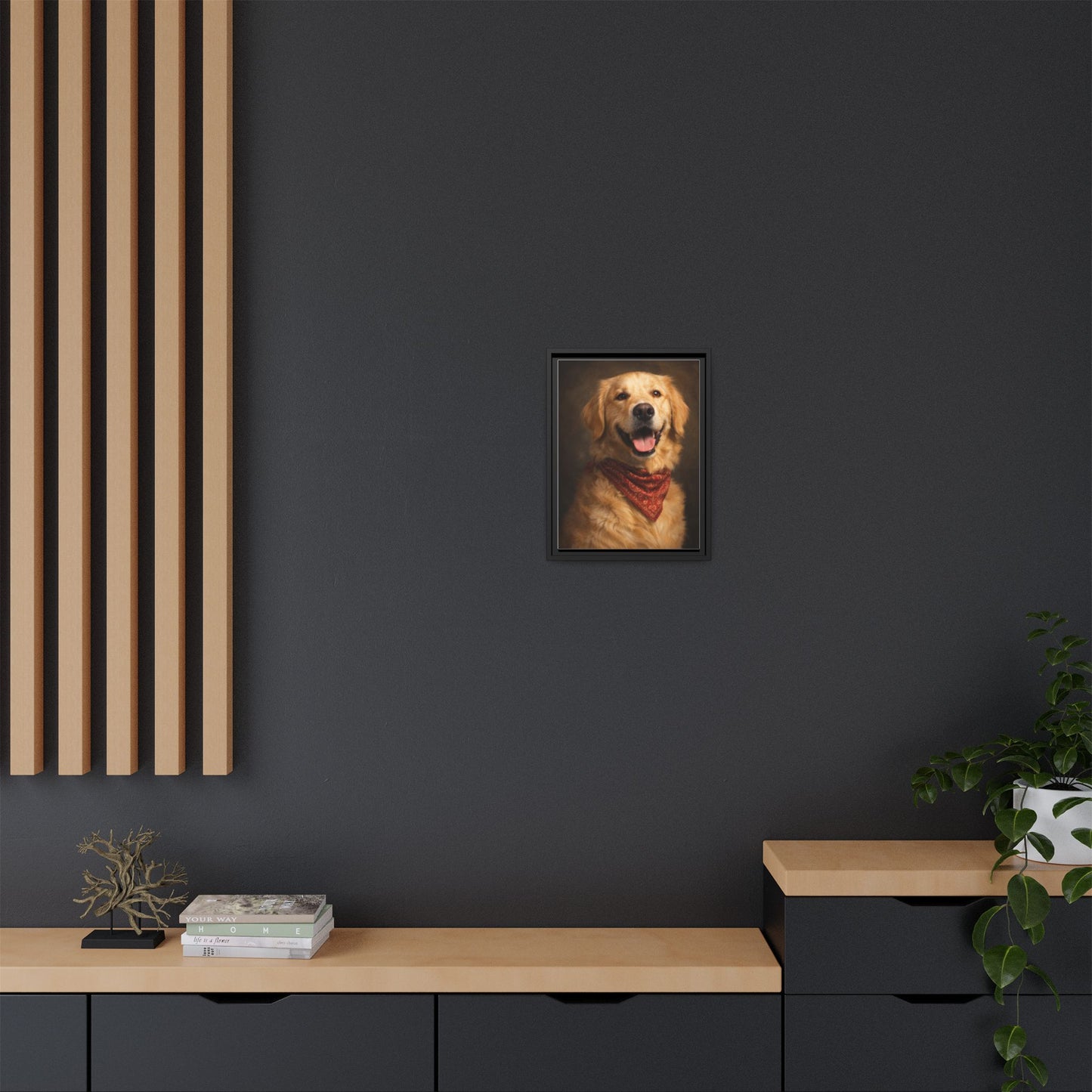 Framed Golden Retriever Portrait Canvas — Classic Pet Wall Art