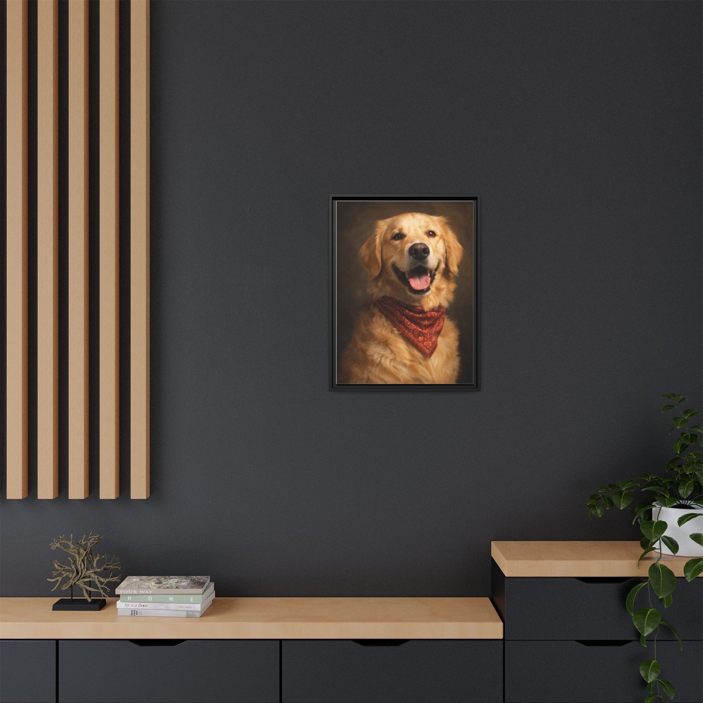 Framed Golden Retriever Portrait Canvas — Classic Pet Wall Art