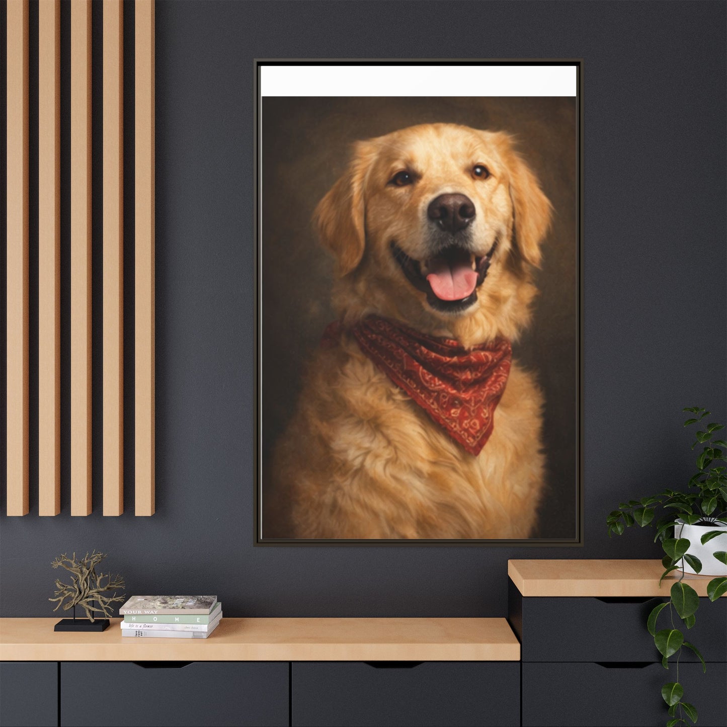 Framed Golden Retriever Portrait Canvas — Classic Pet Wall Art