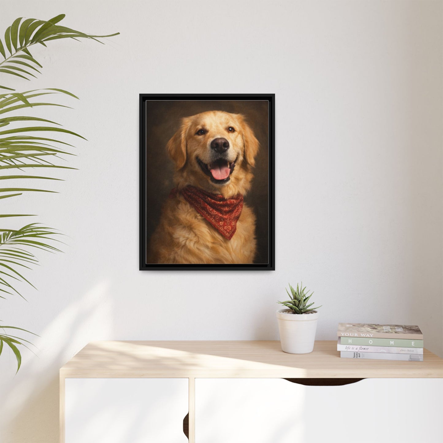 Framed Golden Retriever Portrait Canvas — Classic Pet Wall Art