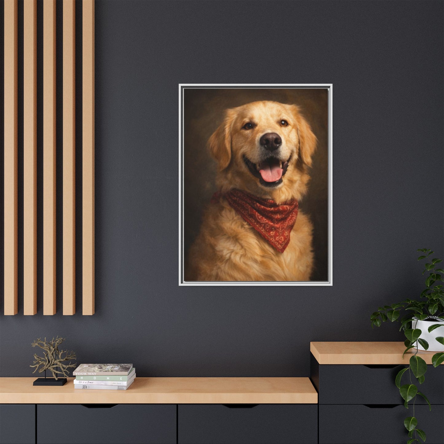 Framed Golden Retriever Portrait Canvas — Classic Pet Wall Art