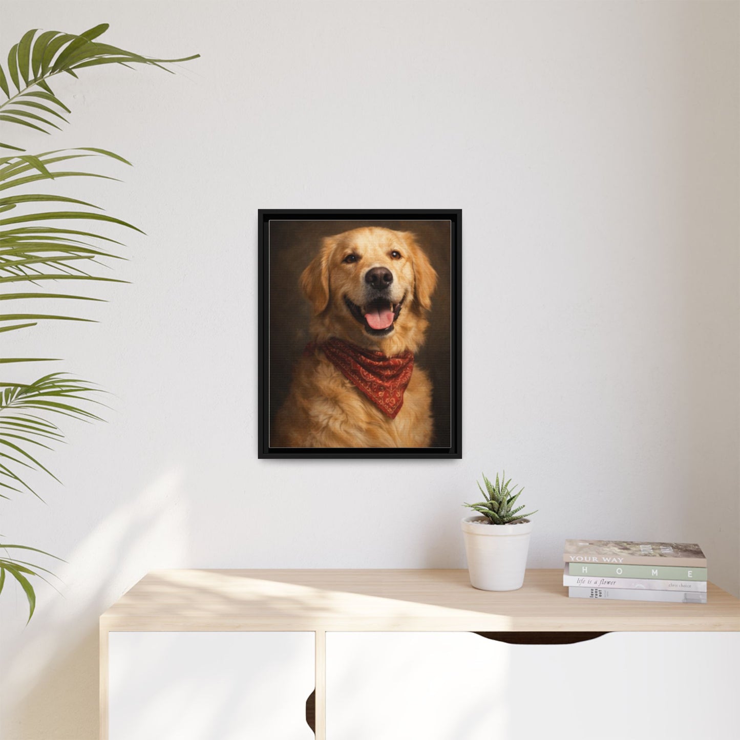Framed Golden Retriever Portrait Canvas — Classic Pet Wall Art