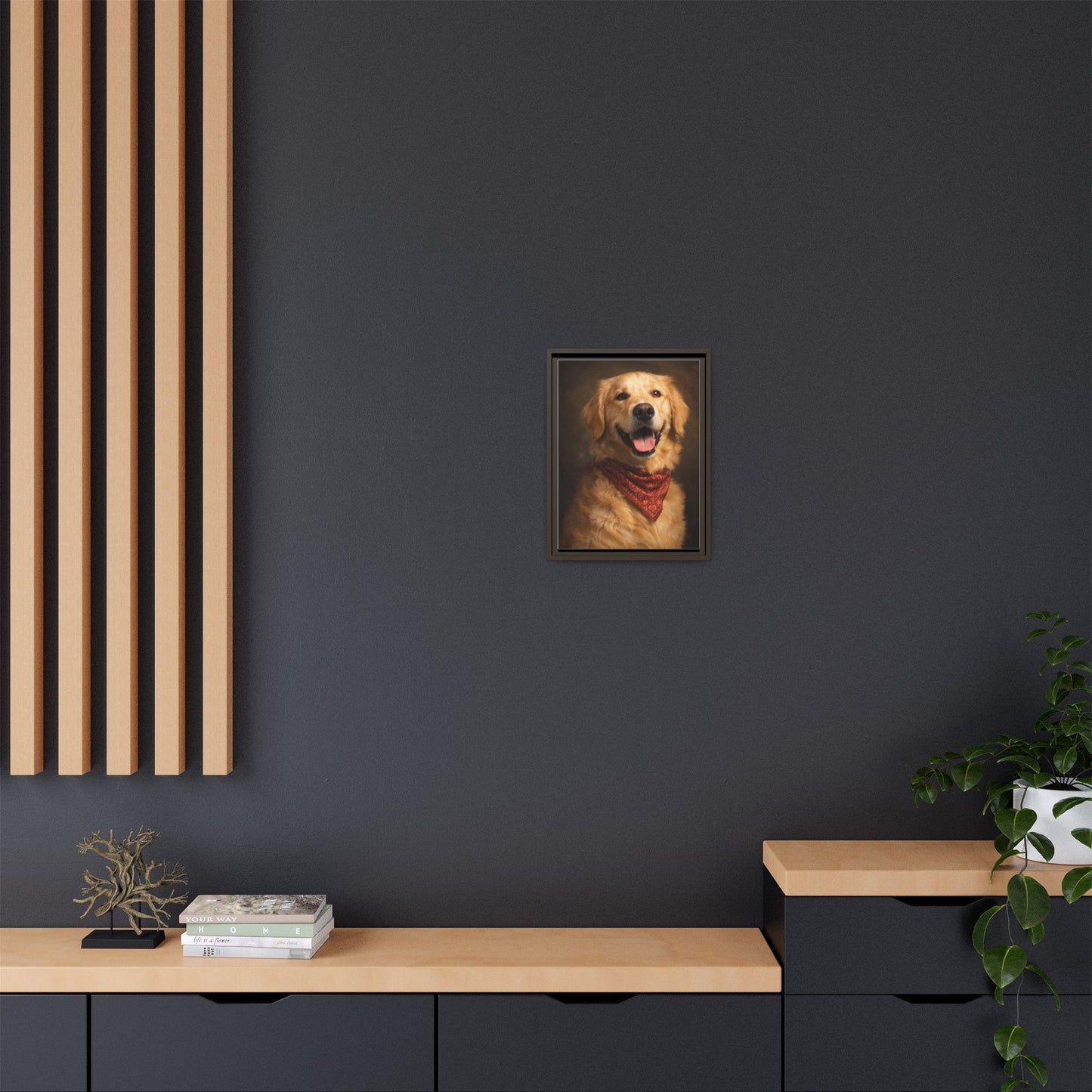 Framed Golden Retriever Portrait Canvas — Classic Pet Wall Art