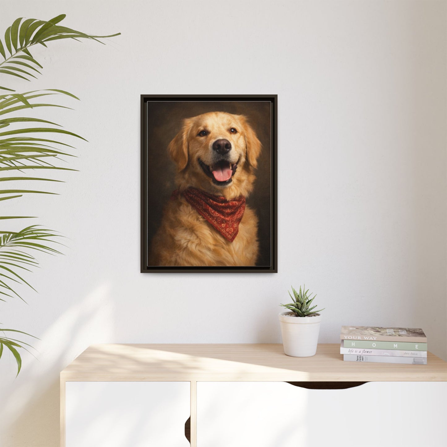 Framed Golden Retriever Portrait Canvas — Classic Pet Wall Art