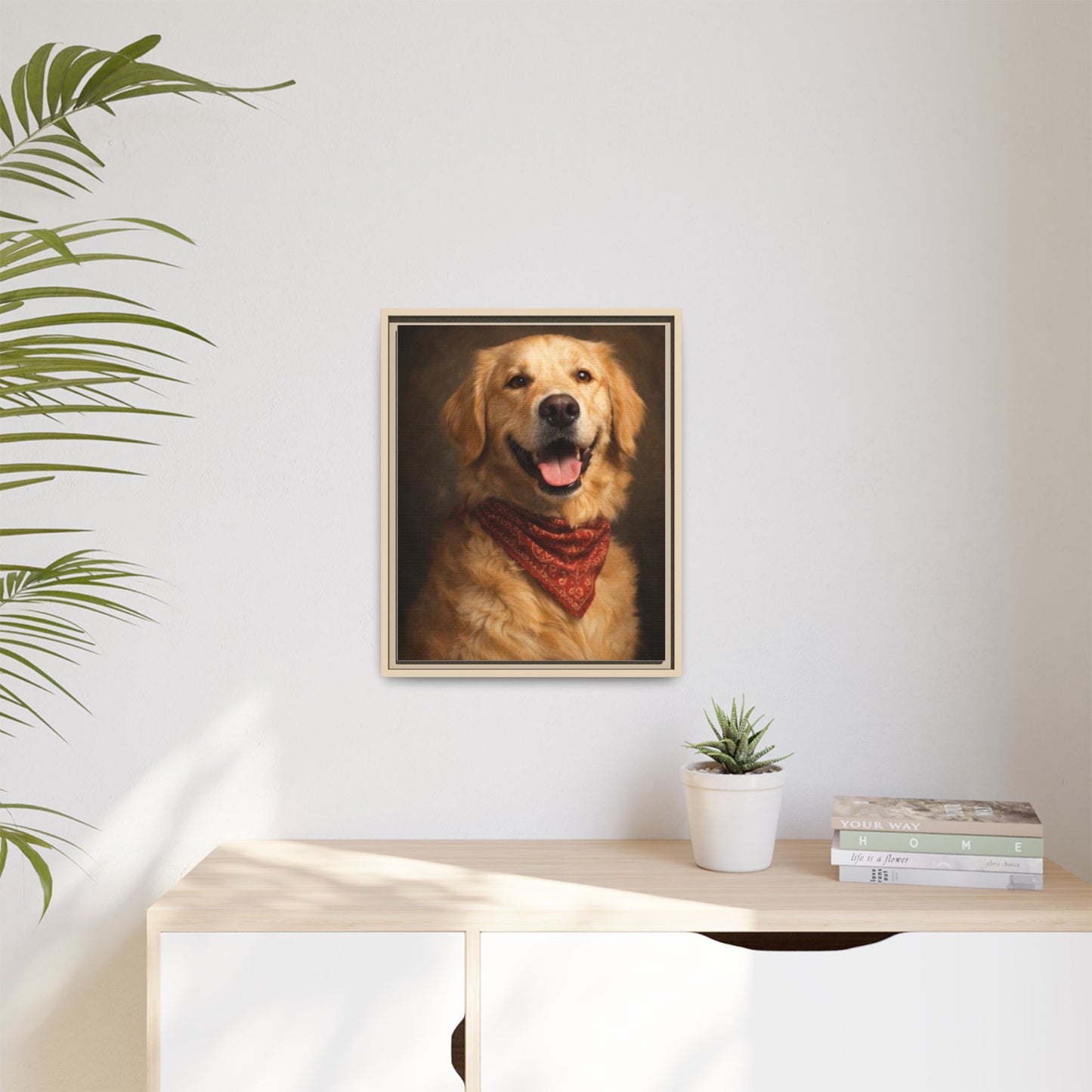 Framed Golden Retriever Portrait Canvas — Classic Pet Wall Art