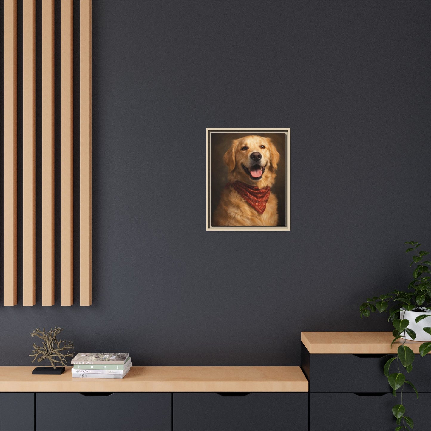 Framed Golden Retriever Portrait Canvas — Classic Pet Wall Art